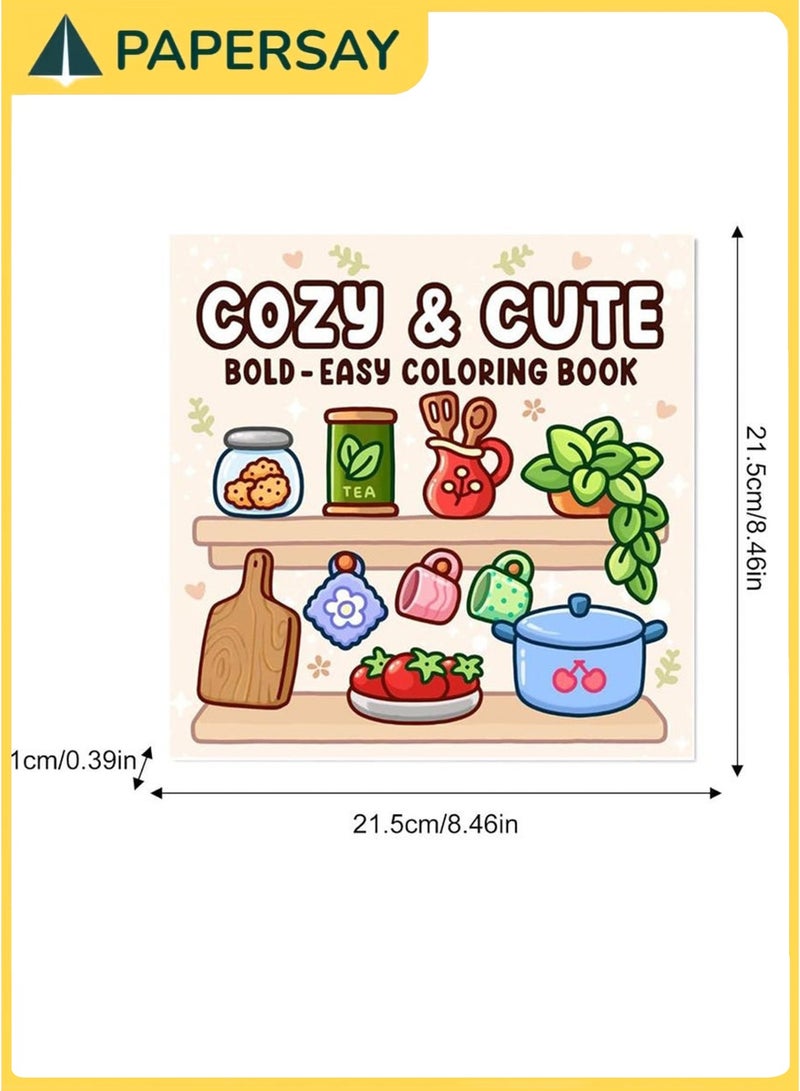 PAPERSAY COZY & CUTE Coloring Book - Relaxation in Comfortable Spaces with Adorable Goods for Adults & Teens,Cute Colouring Book with Easy and Simple Designs - Image 2