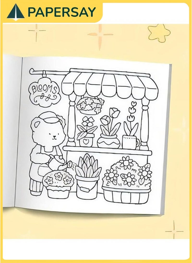 PAPERSAY COZY & CUTE Coloring Book - Relaxation in Comfortable Spaces with Adorable Goods for Adults & Teens,Cute Colouring Book with Easy and Simple Designs - Image 3
