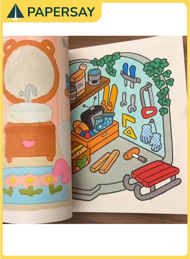 PAPERSAY COZY & CUTE Coloring Book - Relaxation in Comfortable Spaces with Adorable Goods for Adults & Teens,Cute Colouring Book with Easy and Simple Designs - Image 4