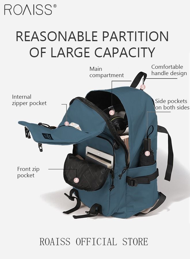 roaiss Classic Large Capacity Backpack Multifunction Casual Water Resistant Oxford Double Shoulder School Bag Fit 17 Inch Laptop Double Shoulder School Bag Simple Solid Color Backpack Travel Bag - Image 3
