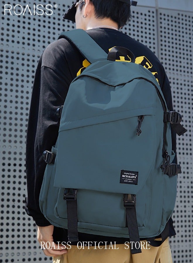 roaiss Classic Large Capacity Backpack Multifunction Casual Water Resistant Oxford Double Shoulder School Bag Fit 17 Inch Laptop Double Shoulder School Bag Simple Solid Color Backpack Travel Bag - Image 2