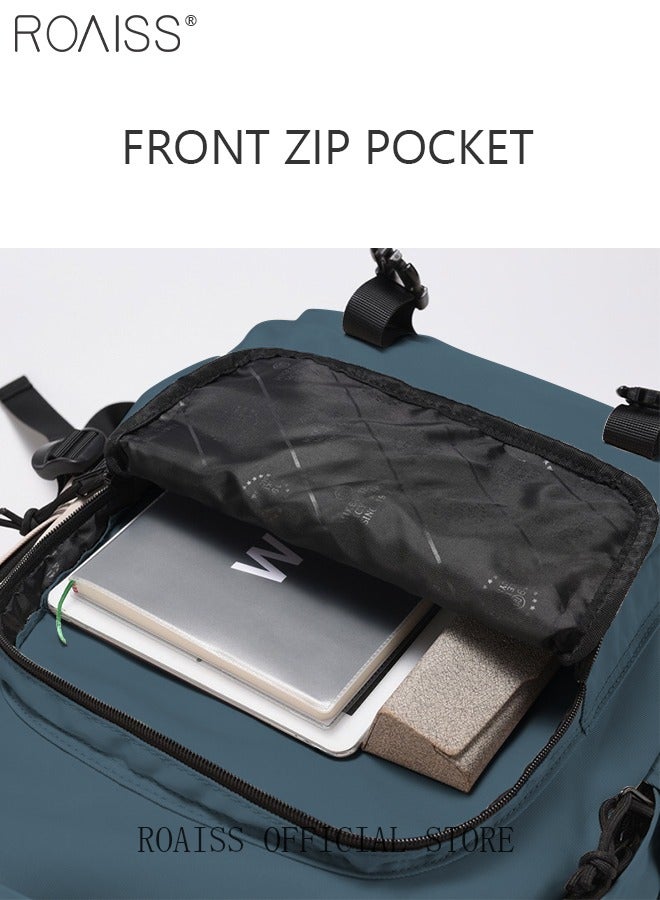 roaiss Classic Large Capacity Backpack Multifunction Casual Water Resistant Oxford Double Shoulder School Bag Fit 17 Inch Laptop Double Shoulder School Bag Simple Solid Color Backpack Travel Bag - Image 5