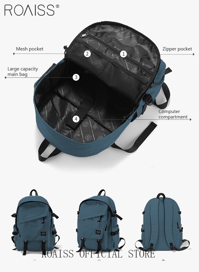 roaiss Classic Large Capacity Backpack Multifunction Casual Water Resistant Oxford Double Shoulder School Bag Fit 17 Inch Laptop Double Shoulder School Bag Simple Solid Color Backpack Travel Bag - Image 4
