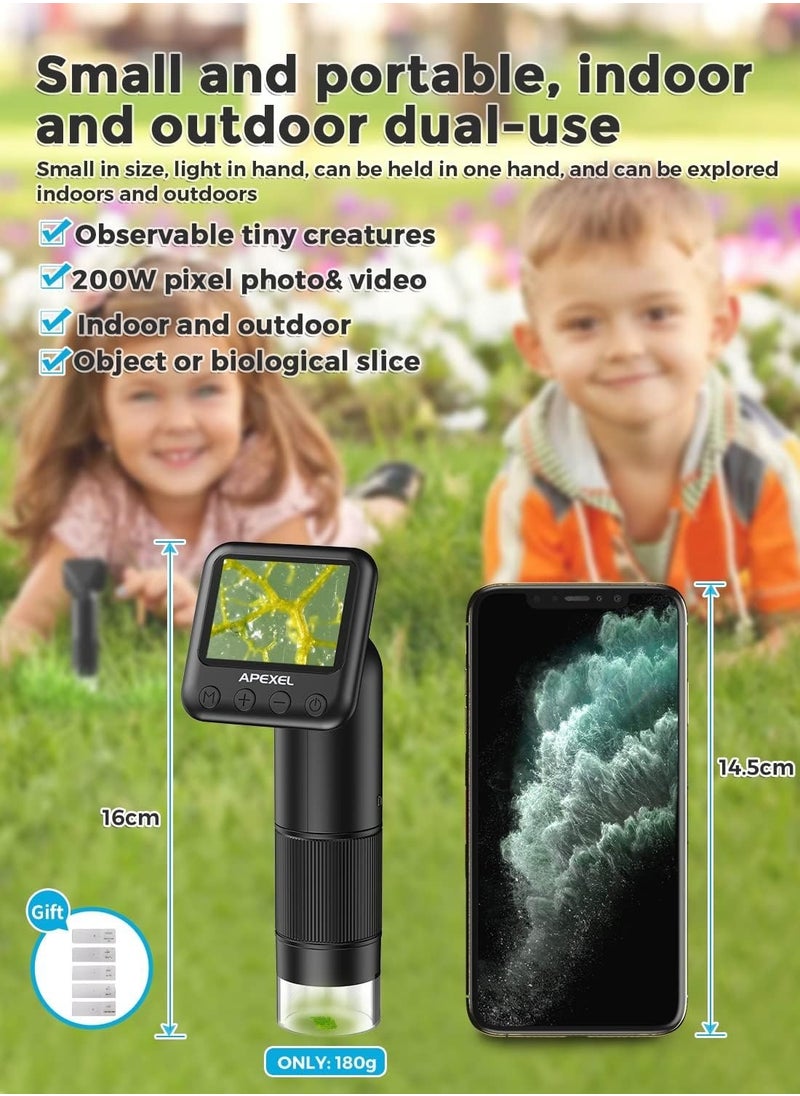 APEXEL APEXEL APL-MS008C Pocket Microscope for Kids, Handheld Digital Microscope with Microscope Slides 800X Mini Microscope Portable USB Microscope Camera with LCD Screen and SD Card  - Image 2