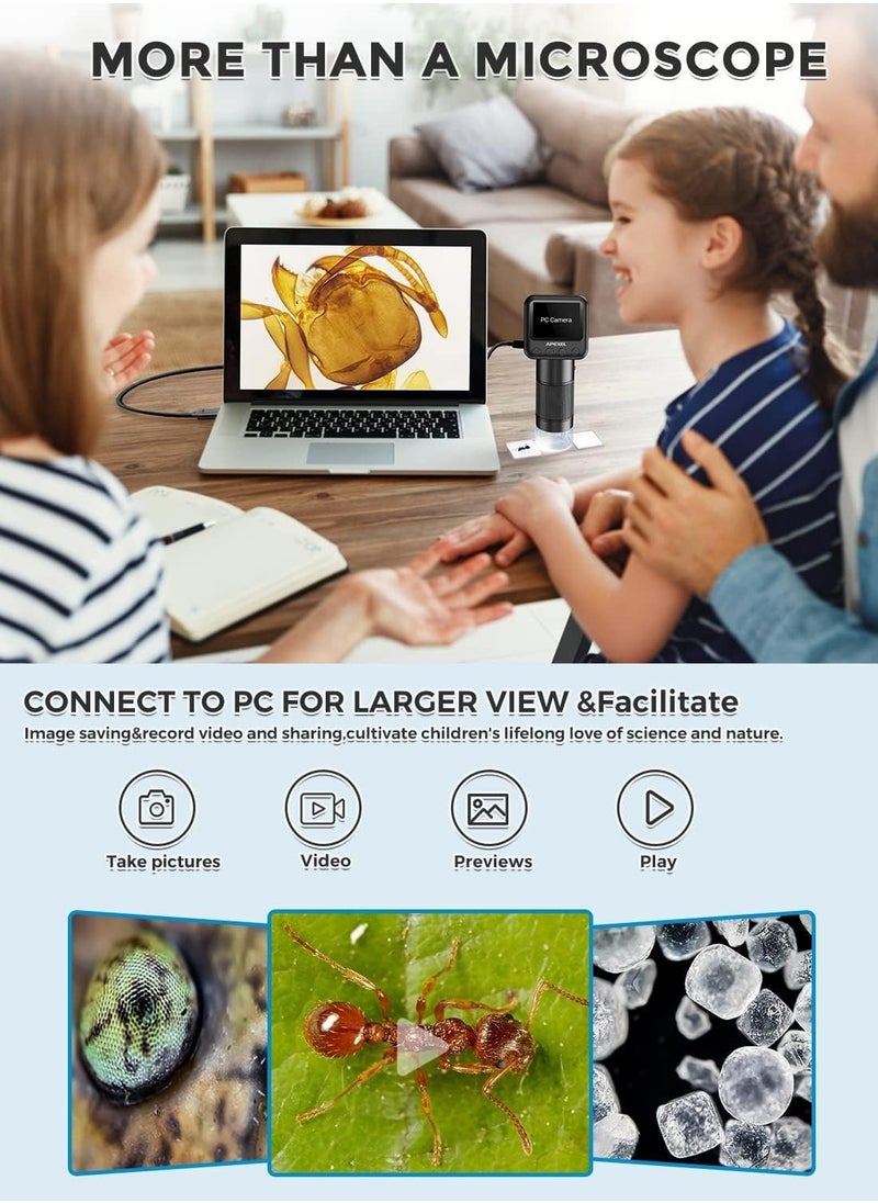 APEXEL APEXEL APL-MS008C Pocket Microscope for Kids, Handheld Digital Microscope with Microscope Slides 800X Mini Microscope Portable USB Microscope Camera with LCD Screen and SD Card  - Image 4
