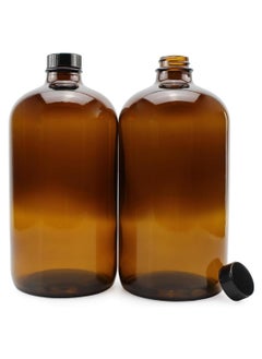 FUFU 32oz 2Pcs Amber Kombucha  Bottles  Boston Round Glass Bottles w Home Brewing  - Image 1
