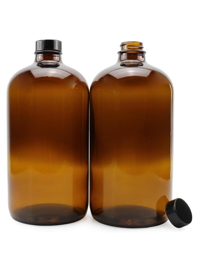 FUFU 32oz 2Pcs Amber Kombucha  Bottles  Boston Round Glass Bottles w Home Brewing - Image 1