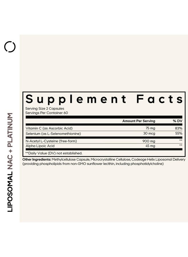 Codeage Codeage Liposomal NAC+ Platinum - N-Acetyl L-Cysteine, Vitamin C, Alpha Lipoic Acid, Selenium - 2-Month Supply - Helix Liposomal Delivery - Phospholipid - Non-GMO NAC Dietary Supplement - 120 Capsules  - Image 2
