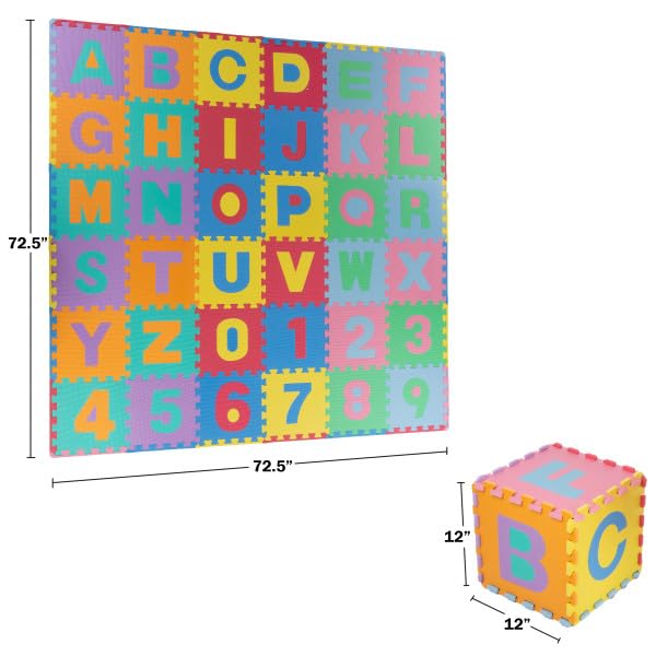 Hey Play Kids' 96-Piece Foam Floor Alphabet and Numbers Puzzle Play Mat for Babies and Toddlers - Interlocking Tile Game by Trademark Games (Multicolored) - Image 3