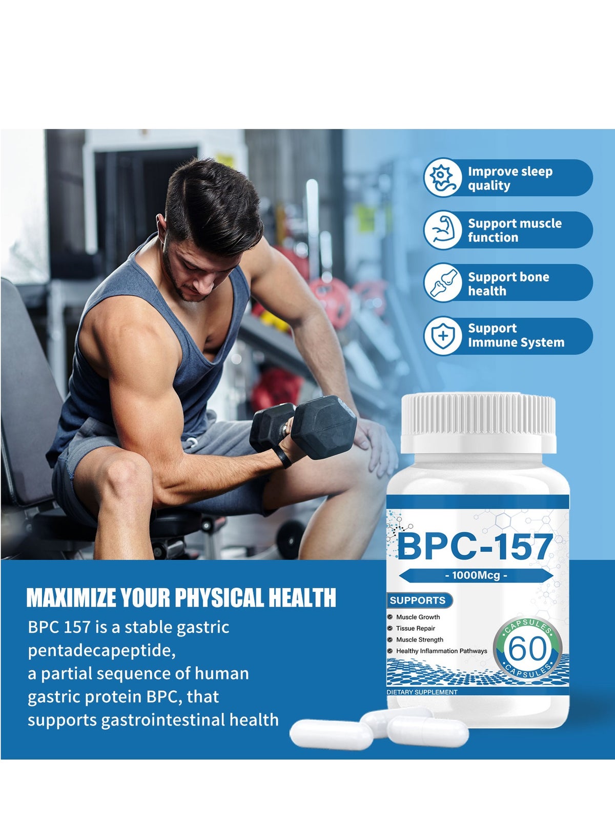 BIYODE BPC 157 Peptide Capsule Pro, Bepecin-157 New Protective Compound, For Faster Recovery And Gut Healing, 1000mcg,Gluten Free Supplement 60 Capsules | Best Price KSA