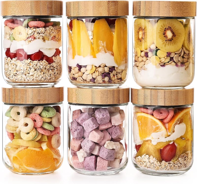 ARUZEN Glass jars with Airtight Lids, 16oz Overnight Oats Containers with Bamboo Lids JARS (500 ML WOODEN LID (2)) - Image 1