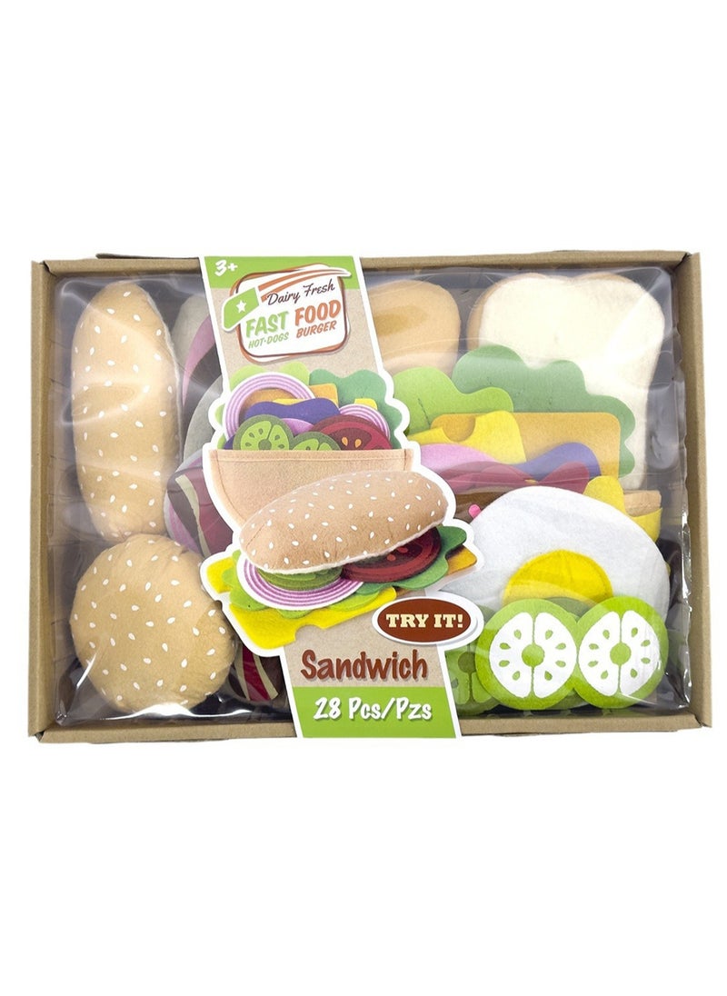 Plush Felt Toys Simulation Food Hamburger Hot Dog Ham Toy Sandwich Scallion Pancake Pancake Fried Egg Vegetable Play House Children's Gift  - Image 1