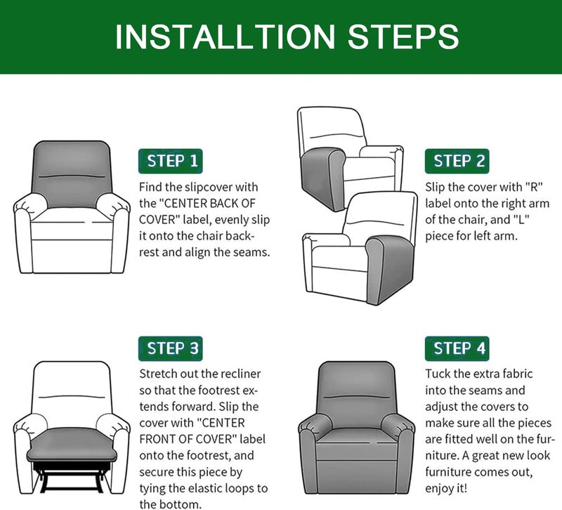 FUANGUI Recliner Chair Cover 4-Pieces Lazyboy Cover for Recliner Chair with Storage Pockets Furniture Protector for Living Room, Jacquard Sofa Slipcover for Kids, Pets, Dog and Cat, 06 - Image 5