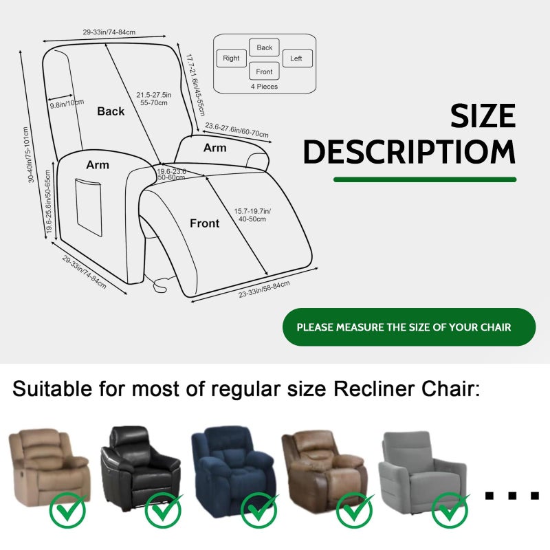 FUANGUI Recliner Chair Cover 4-Pieces Lazyboy Cover for Recliner Chair with Storage Pockets Furniture Protector for Living Room, Jacquard Sofa Slipcover for Kids, Pets, Dog and Cat, 06 - Image 4