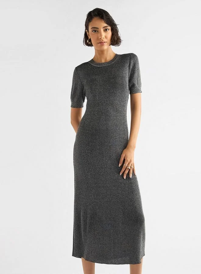Splash FAV Ribbed Midi Sheath Dress with Short Sleeves