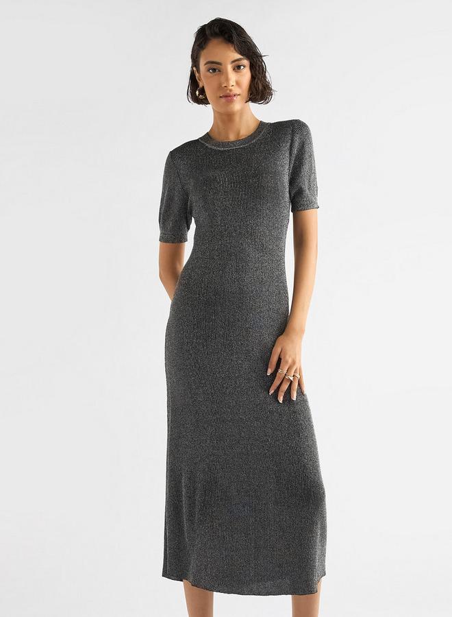 Splash FAV Ribbed Midi Sheath Dress with Short Sleeves - Image 2