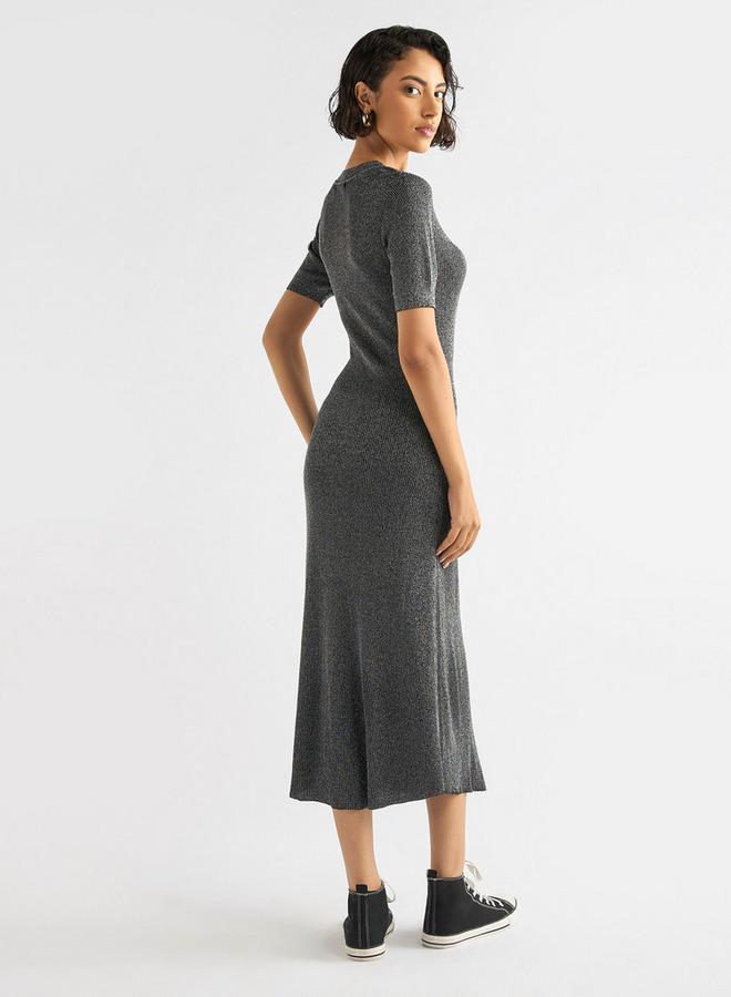 Splash FAV Ribbed Midi Sheath Dress with Short Sleeves - Image 3