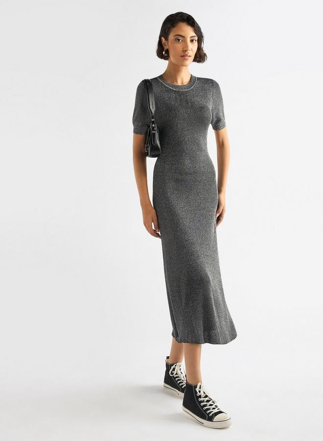 Splash FAV Ribbed Midi Sheath Dress with Short Sleeves - Image 1