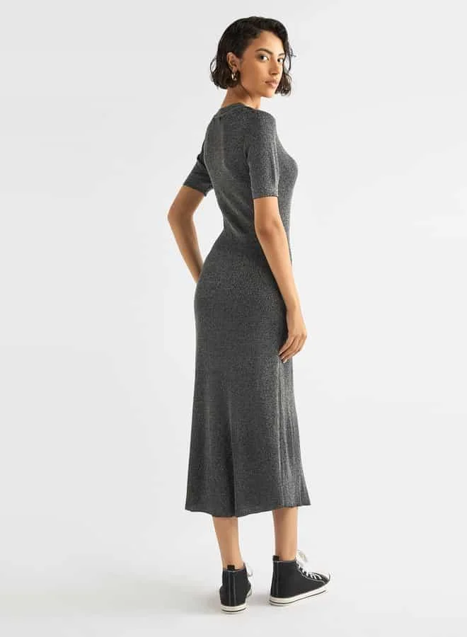 Splash FAV Ribbed Midi Sheath Dress with Short Sleeves