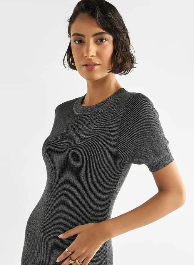 Splash FAV Ribbed Midi Sheath Dress with Short Sleeves