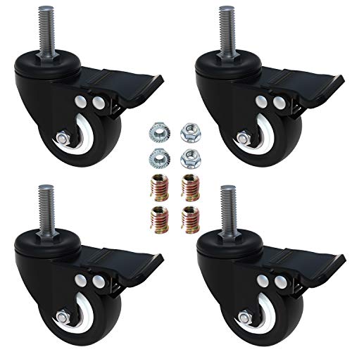 AAGUT 2 Stem Caster Wheels with Brake Lock Screwed Bolt 3816 x 1 Swivel Rubber Wheels 4 Pack with Nuts Double Bearings No Noise Castors - Image 1