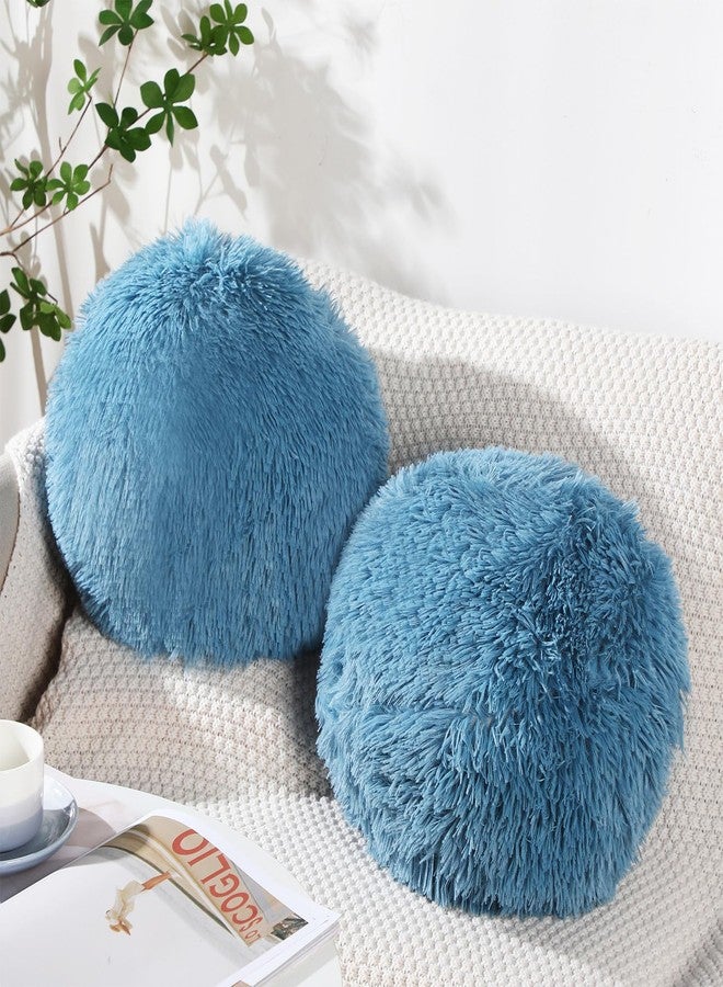 Harrycle 2 Pieces Round Plush Ball Throw Pillow Soft Circle Decorative Spherical Fuzzy Pillows 10 Inch for Bedroom Living Room Office School Couch Chair Bed Decorations(Blue) - Image 1