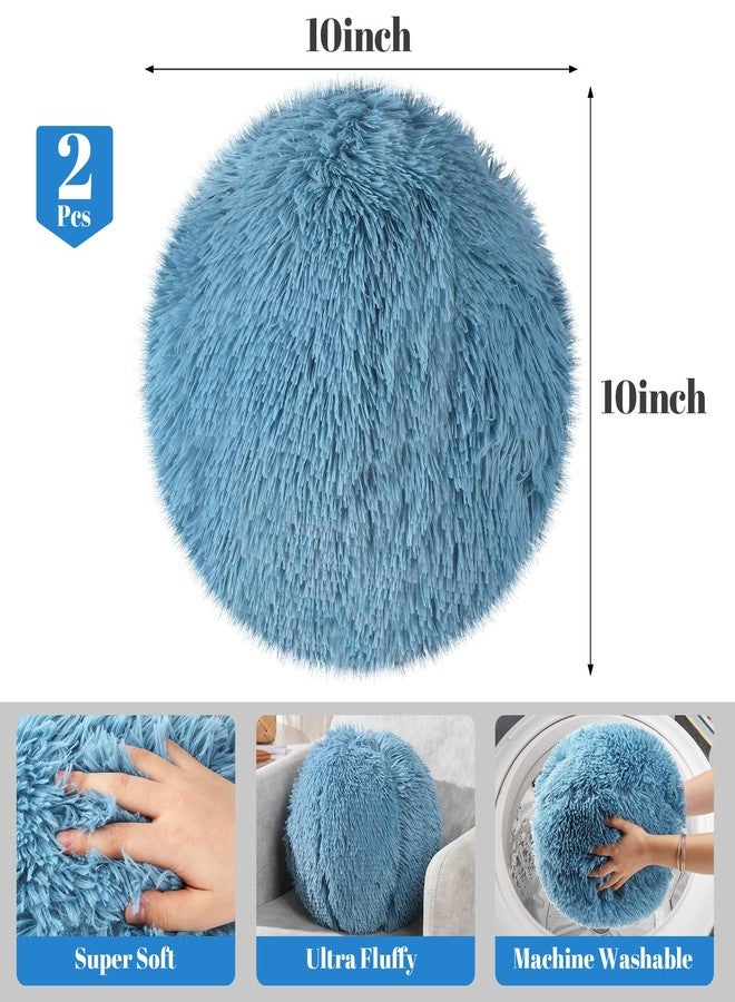 Harrycle 2 Pieces Round Plush Ball Throw Pillow Soft Circle Decorative Spherical Fuzzy Pillows 10 Inch for Bedroom Living Room Office School Couch Chair Bed Decorations(Blue) - Image 2