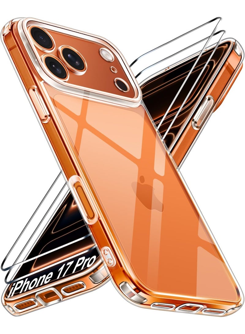 غطاء شفاف 3 في 1 مصمم لهاتف iPhone 17 Pro مع واقي شاشة زجاجي مقسى من عبوتين، وغطاء iPhone 17 Pro بغلاف صلب رقيق بغلاف عسكري مقاوم للصدمات - شفاف - Image 1