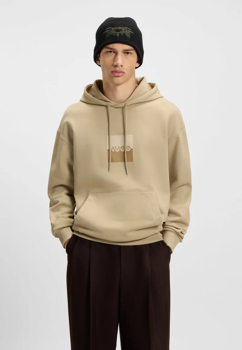 HUGO Relaxed-fit hoodie in cotton terry with split logo