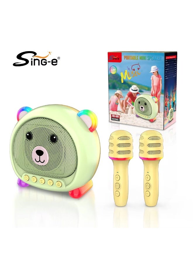 مكبر صوت عالي الجودة للأطفال بحجم 3 بوصات مزود بتقنية بلوتوث وميكروفونين لاسلكيين وأنماط إضاءة LED RGB - Image 1