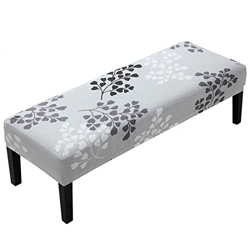 Fuloon Stretch Dining Bench Cover AntiDust Removable Bench Slipcover Washable Seat Cushion Protector for Bedroom Kitchen Hotel Banquet GrayBlack