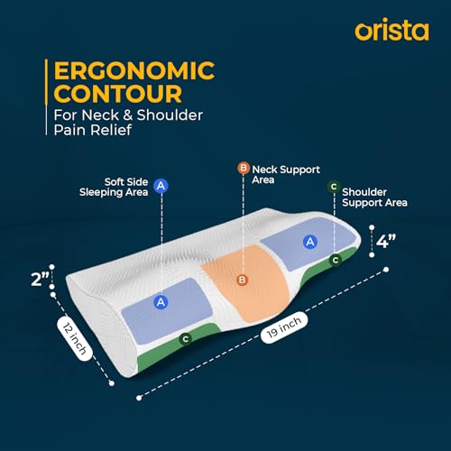 Orista™ Advance Gel Blended Cervical Memory Foam Pillow | 2 Year Warranty |Orthopedic Neck & Shoulder Support Pillow for Sleeping | Improves Posture & Spinal Alignment | 19 x 12 x 4 Inch | Set of 1 - Image 2