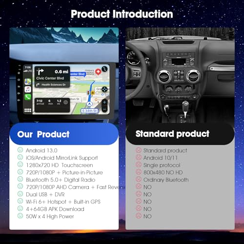 Haudio شاشة كار بلاي لاسلكية بحجم 9 إنش للسيارة، مستقبلات صوتية مزدوجة الدين مع تحكم صوتي، نظام ستيريو محمول بدقة HD مع شاشة تعمل باللمس وكاميرا خلفية - Image 4
