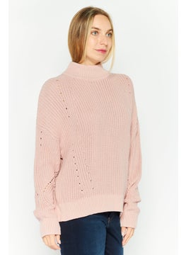 HUGO by Hugo Boss Women High Neck Textured Sweater, Pink  - Image 3
