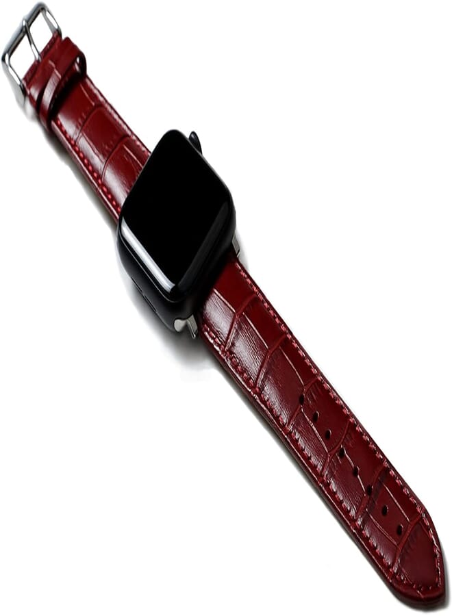 IZONE Premium and Stylish Luxury Leather Strap Designed For Apple Watch Compatible With Series 2 3 4 5 6 7 8 9 Ultra (42mm/44mm/45mm, Red)