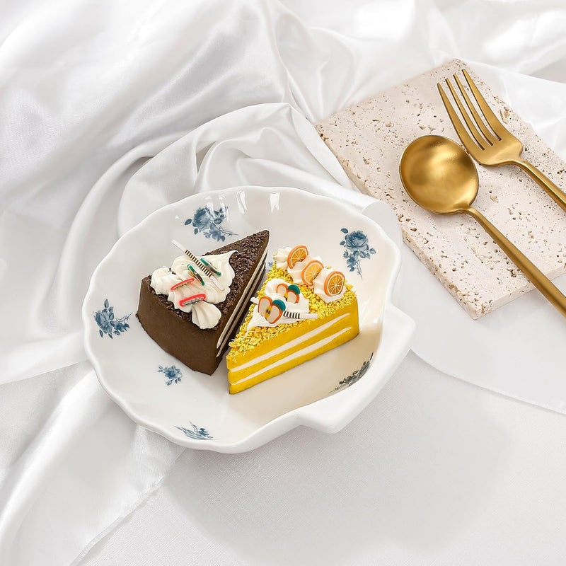 Koythin Ceramic Dinner Plate Cute Shell Shape Creative Plates Design Printed Flowers Dinnerware for Office and Home Kitchen Plates for Dessert Rose - Image 3