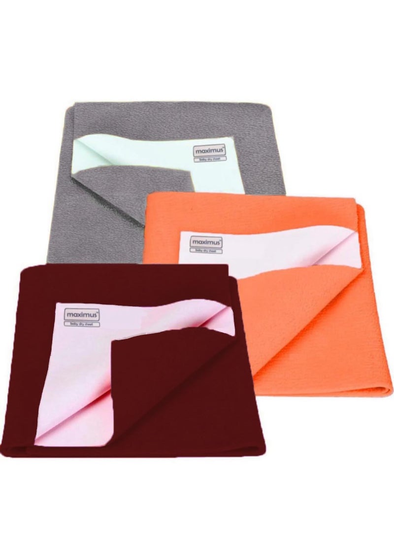 THE MAXIMUS MAXIMUS BABY DRY SHEET | Waterproof Bed Protector | Dry Mats | Combo 3 pieces | 250 GSM (Small, Maroon | Light orange | Light purple) - Image 1