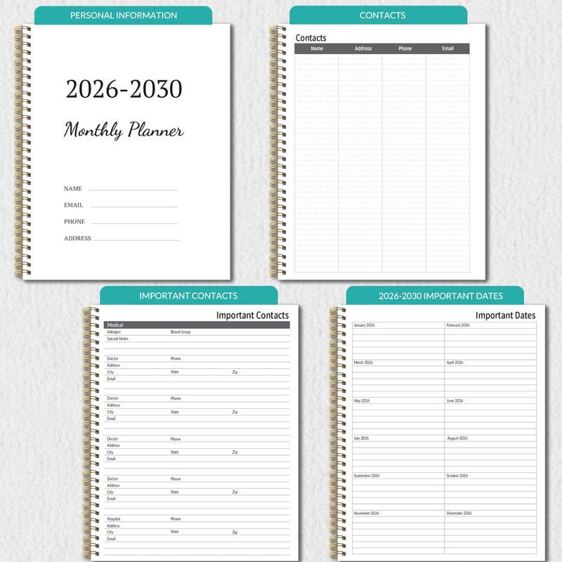 Chambom 2026-2030 Monthly Planner, 5 Year Monthly Planner/Calendar 2026-2030, 60-Month Jan 2026 â€“ Dec 2030, 9" x 11", Tabs, Double-Side Pocket, Holidays, Thick Paper - Green - Image 4