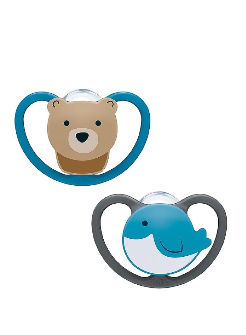 NUK Space Orthodontic Silicone 0-6M Soother Bear And Whale Pack Of 2 - Image 2