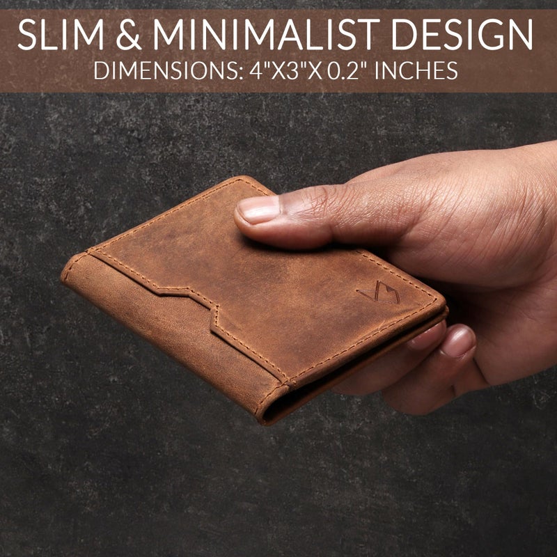 FOXHACKLE Leather Credit Card holder for Men,Thin Bifold RFID blocking Wallet, Slim Front Pocket Minimalist,Small Card Case (Hunter Brownish) - Image 5