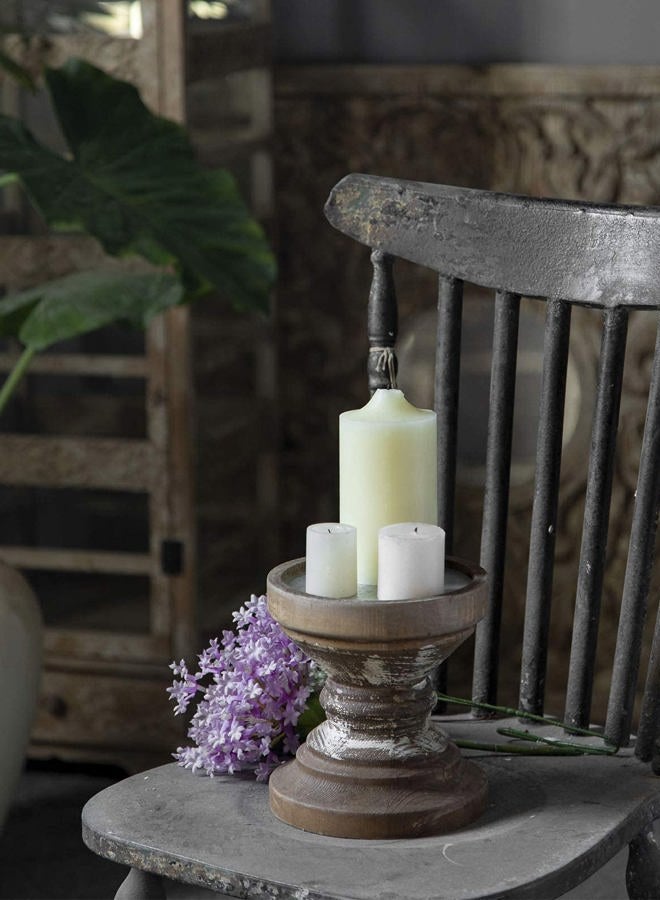 Sofe Farmhouse Antique Candle Holder for Pillar Candle, Vintage Wooden Pillar Candle Holder,Rustic Candlestick Holder for Table Centerpiece,Coffee Table Decor (6.7" x 6.7" x 7.1") - Image 2