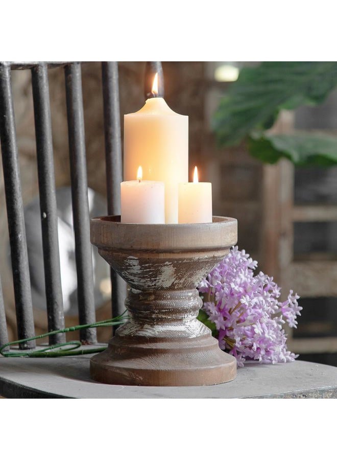 Sofe Farmhouse Antique Candle Holder for Pillar Candle, Vintage Wooden Pillar Candle Holder,Rustic Candlestick Holder for Table Centerpiece,Coffee Table Decor (6.7" x 6.7" x 7.1") - Image 1