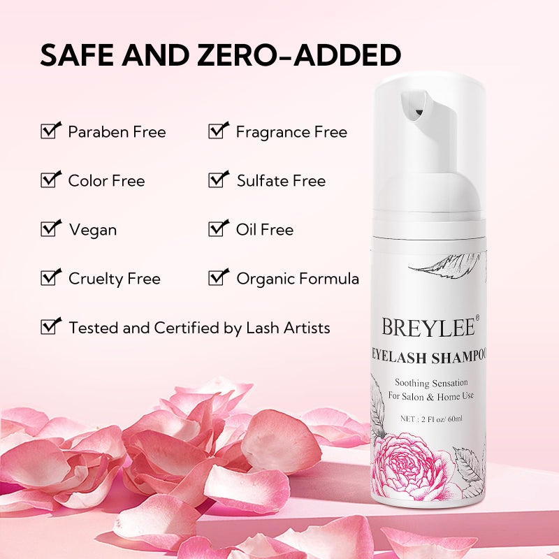 BREYLEE Shampoo for Lash Extensions, 60ml+Rinse Bottle+Brushes, Eyelash Extension Cleanser, Lash Wash Bath, Lash Cleaner for Makeup Cleansing Foams, Paraben & Sulfate Free for Salon and Home Use - Image 3
