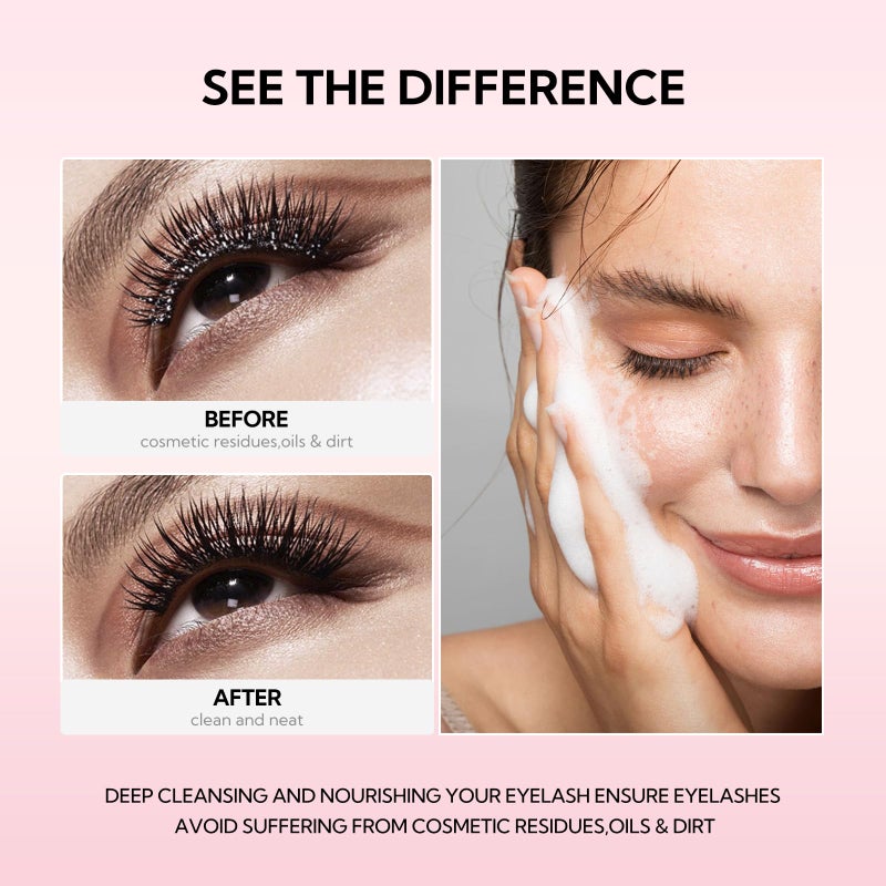 BREYLEE Shampoo for Lash Extensions, 60ml+Rinse Bottle+Brushes, Eyelash Extension Cleanser, Lash Wash Bath, Lash Cleaner for Makeup Cleansing Foams, Paraben & Sulfate Free for Salon and Home Use - Image 4