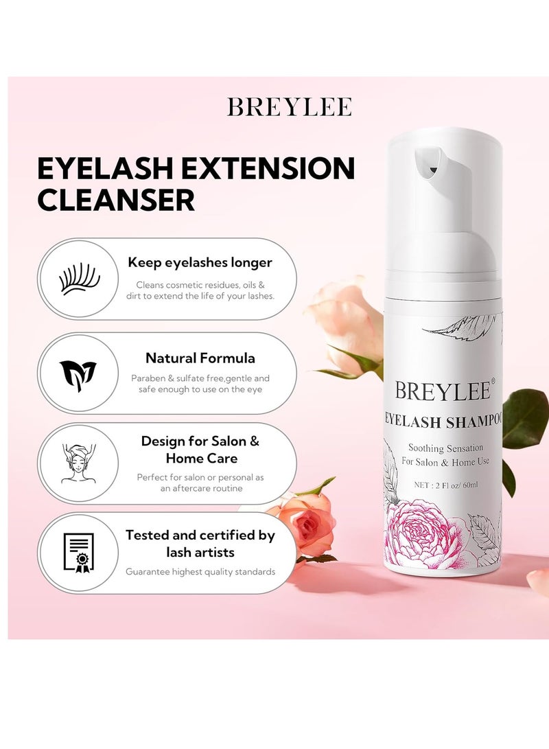 Breylee BREYLEE Shampoo for Lash Extensions, 60ml+Rinse Bottle+Brushes, Eyelash Extension Cleanser, Lash Wash Bath, Lash Cleaner for Makeup Cleansing Foams, Paraben & Sulfate Free for Salon and Home Use  - Image 4