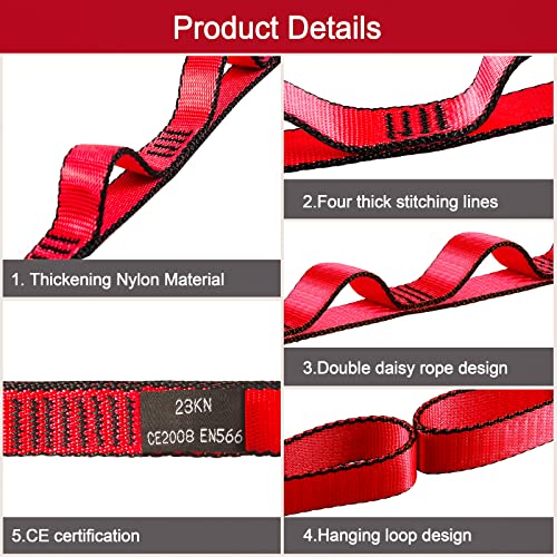 DASKING 23KN (5070 lbs) Heavy Duty Climbing Straps - 2 Pack Adjustable Daisy Chain Webbing for Aerial Yoga, Hammock, Fitness & Rigging - CE/EN566 Certified, Red - Image 4