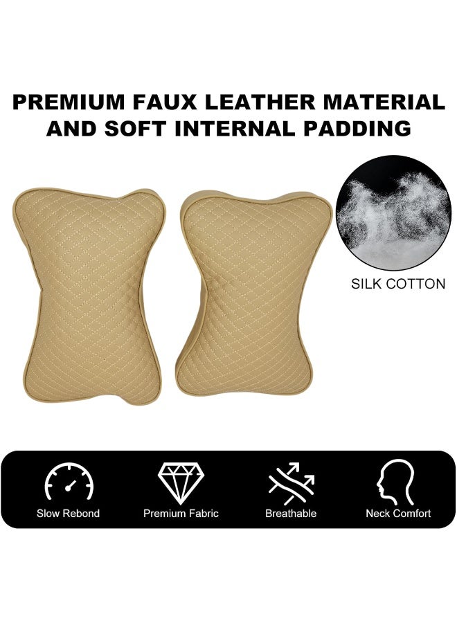 موب وسادة مسند رأس السيارة، قطعتان، وسادة دعم للرقبة من إسفنج الذاكرة، جلد صناعي قابل للتهوية، ملائمة لجميع أنواع مقاعد السيارة، لون بيج - Image 3