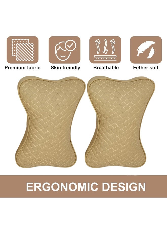 موب وسادة مسند رأس السيارة، قطعتان، وسادة دعم للرقبة من إسفنج الذاكرة، جلد صناعي قابل للتهوية، ملائمة لجميع أنواع مقاعد السيارة، لون بيج - Image 4