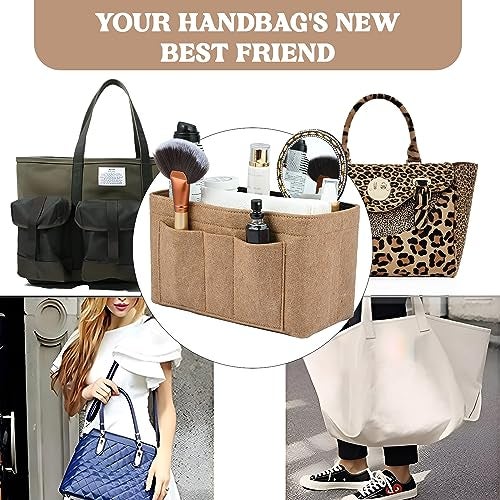 GREENSHEEP Women Felt Purse Organizer with Detachable Zipper Cover Storage Bag for Handbag, Tote Bag, Glasses, Keys-Slender Large, Beige - Image 5