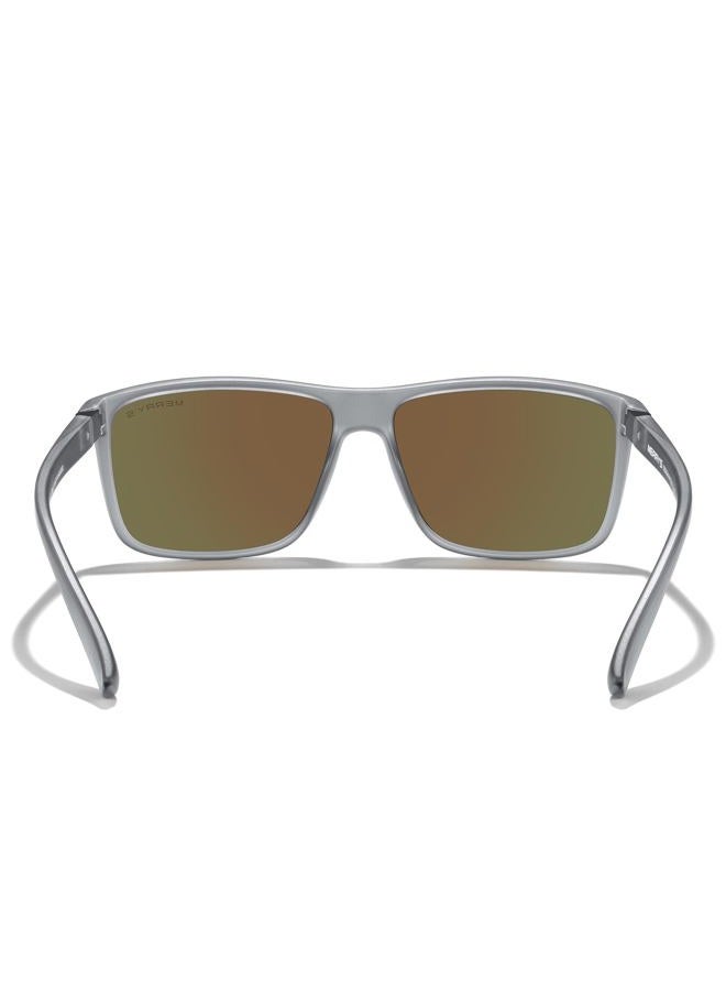 MERRY'S Rectangular Polarized Sports Sunglasses for Men Running Cycling Driving Fishing Women UV400 Protection S8225, Tra Gray Frame/Gray Metal/Blue Mirror Lens, Lens Width: 58 Millimeters - Image 4